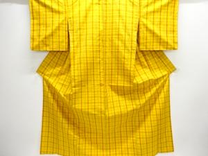 アンティーク　格子織出し手織り紬単衣着物